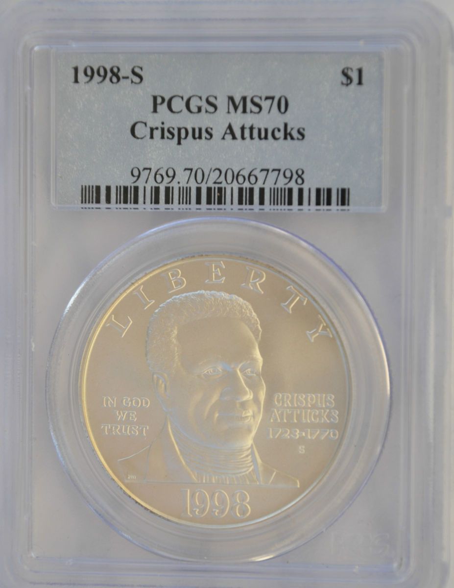 1998 S Crispus Attucks Silver Commemorative dollar PCGS MS70