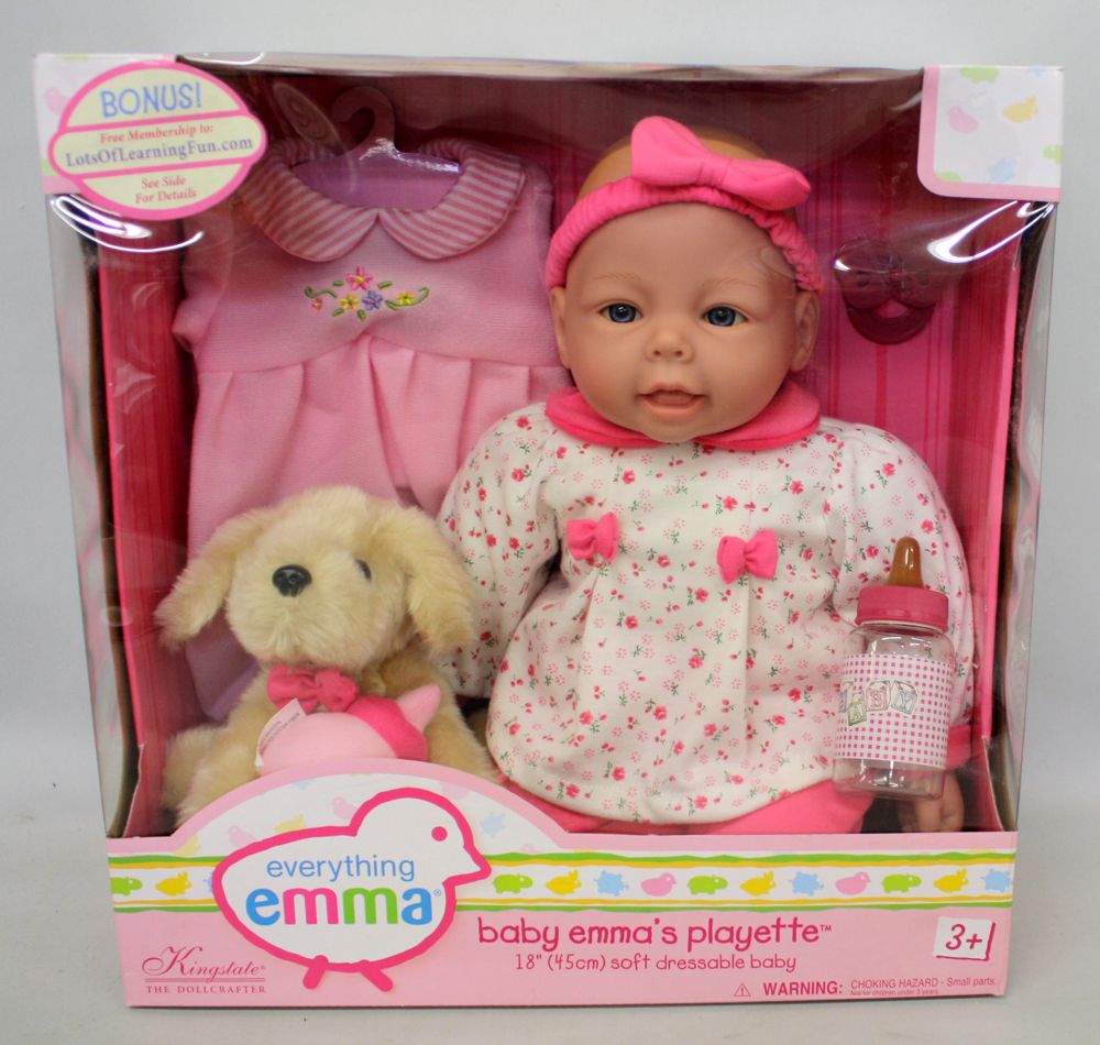 Everything Emma Baby Doll & Dog, 2 outfits, bottle by Kingstate Floral 