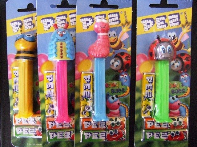 Retired Baby Bugs Pez Set on European Cards Worm Bee Caterpillar Lady 