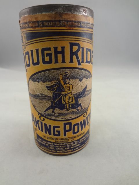 VINTAGE ROUGH RIDER BAKING POWDER SPICE COLLECTIBLE TIN ADVERTISING 