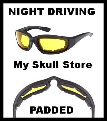 Yellow Padded Motorcycle Biker Glasses Goggles Day Night Riding Vented 