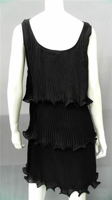 Bailey 44 Misses M Pleated Shift Casual Dress Black Sleeveless Tiered 