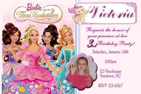 Barbie Thethree Musketeers Custom Birthday Invitation