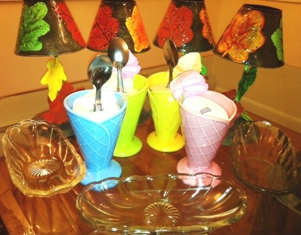    ICE CREAM CONE WAFFLE BOWLS VOTIVE CANDLE HOLDERS BANANA SPLIT BOWLS