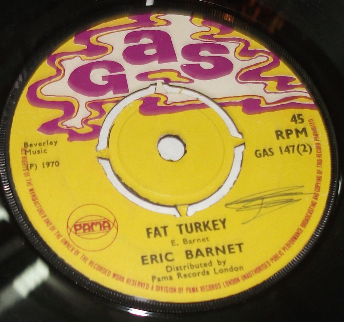 Eric Barnet 1970 Vinyl 45 rpm Bumper to Bumper and Fat Turkey on the 