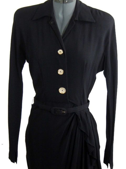 Vintage 40s Evelyn Bader Black Crepe Silk Wiggle Dress