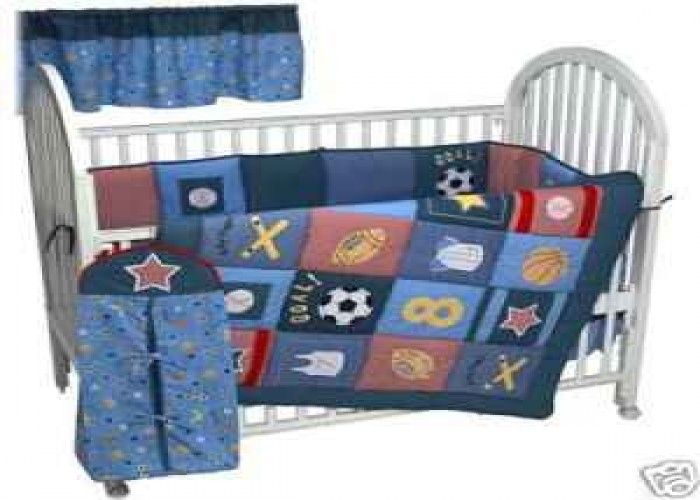 New Lambs Ivy Crib Bedding Set All Stars Baseball Football Soccer Bats 