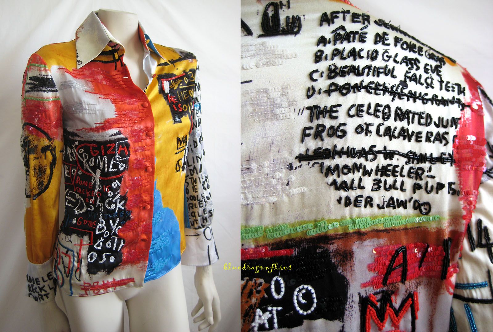 Ultra RARE Valentino Jean Michel Basquiat Beaded Silk Blouse on PopScreen
