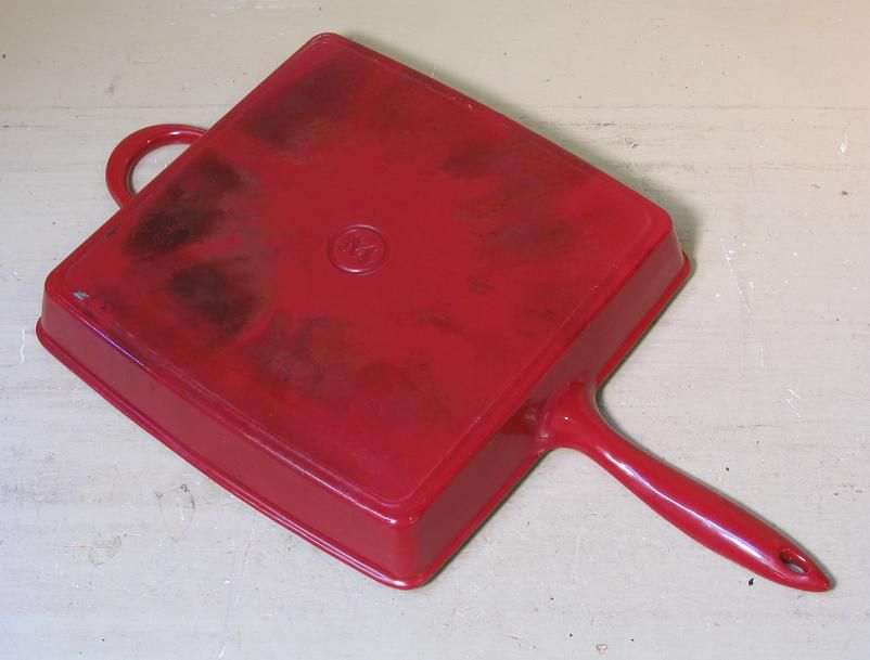 Mario Batali Red Enamel Square Cast Iron Skillet / Panini Press