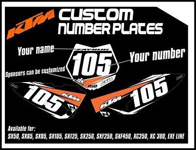 Custom number plates ktm sx50 sx65 sx85 sx125 sx250 sxf250 sxf350 