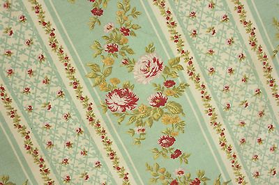 Vintage French printed cotton c1950s upholstery weight fabric floral 