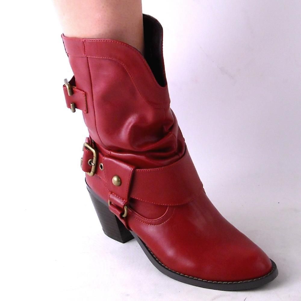 new womens red block heel western boots size 7 5