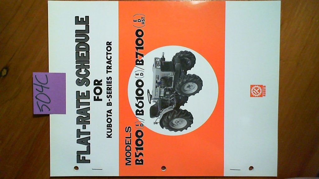 Kubota Flat Rate Schedule for B Series Tractor Models B5100 B6100 