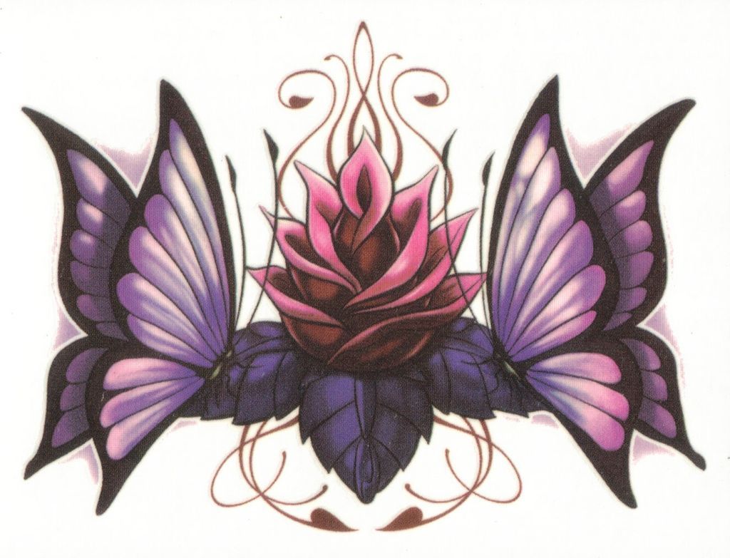 lower back two butterfly flower temporary tattoo large time left