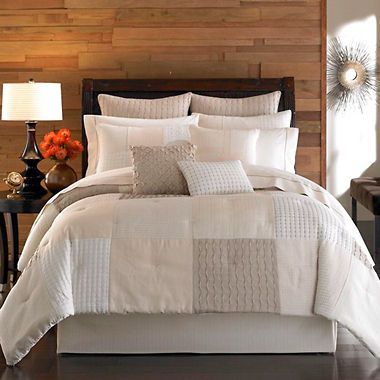 STRUTTURA B.SMITH BEIGE IVORY PATCHWORK 8PC COMFORTER SHEET SET  FULL 