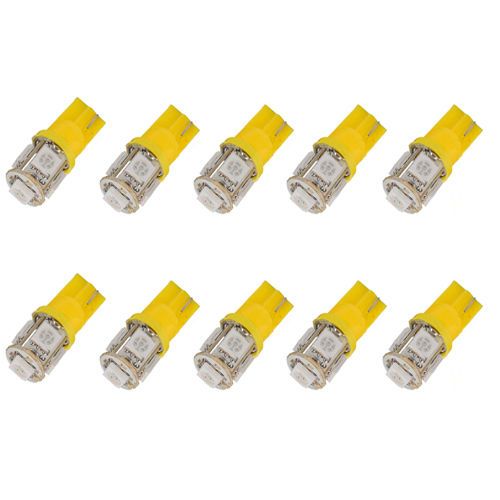 10pcs Yellow/Amber T10 Wedge W5W SMD LED Light bulbs 192 168 194 2825 