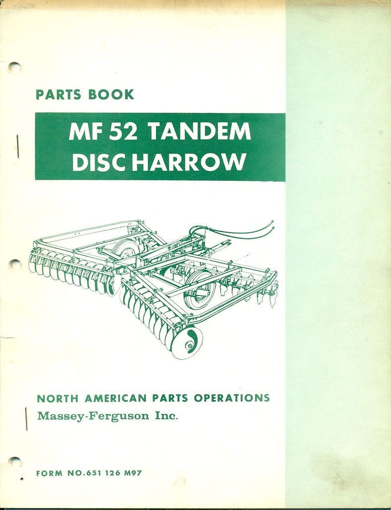 MASSEY FERGUSON PARTS BOOK MF52 Tandem Disc Harrow #651 126 M97 (AE 37 