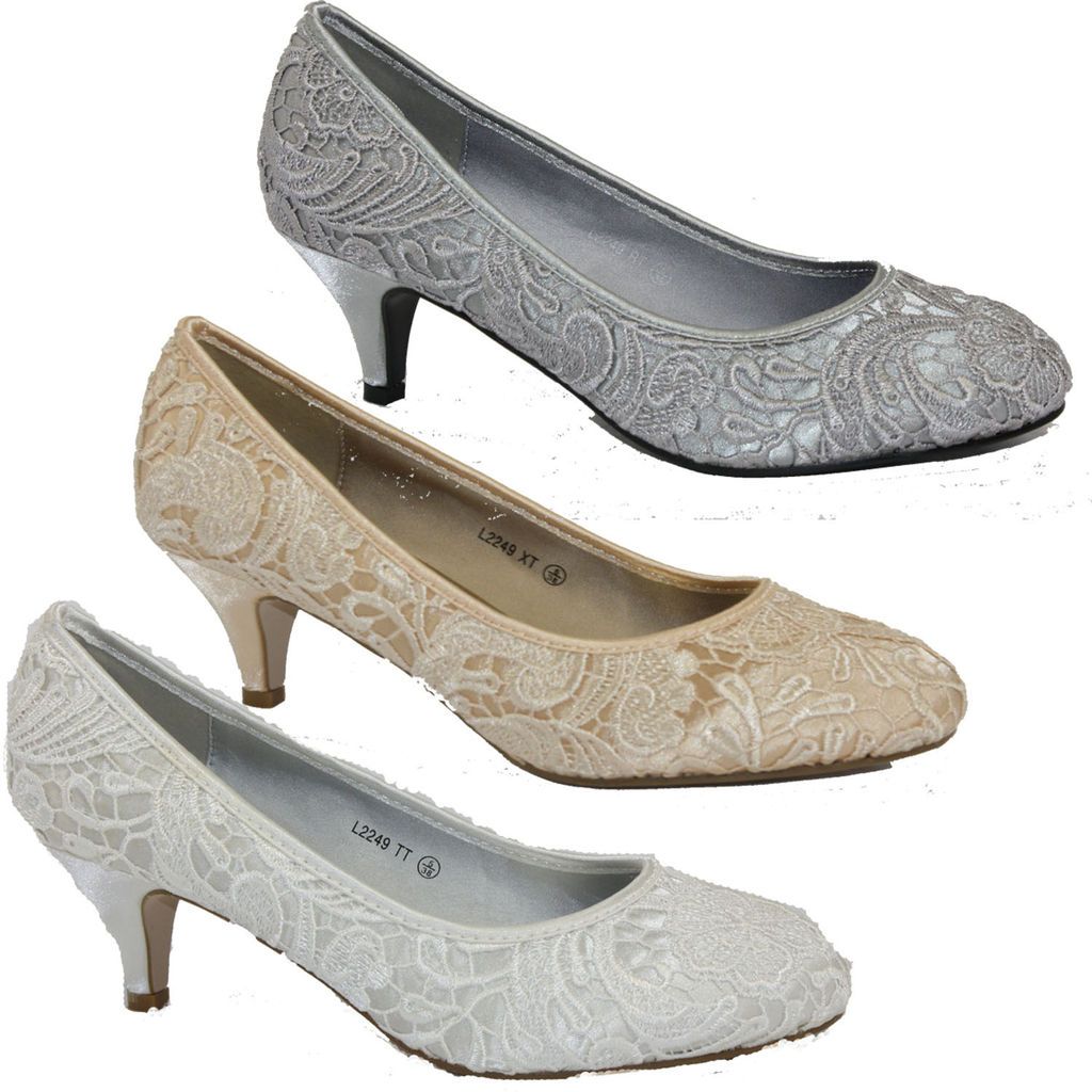 2249 LADIES WOMENS LOW MEDIUM KITTEN 2.5 HEEL WEDDING BRIDAL 