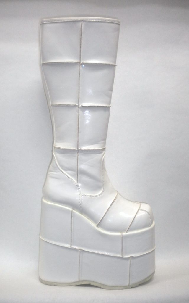 White Patent Stack 301 Platform GoGo Dancer Spice Girl Knee Boots size 