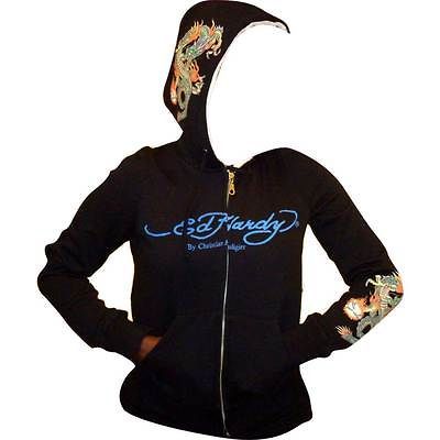 ed hardy black womens specialty geisha hoodie with fur