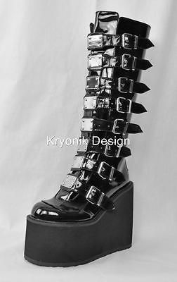 Demonia Swing 815 goth gothic cyber buckled knee high platform boots 