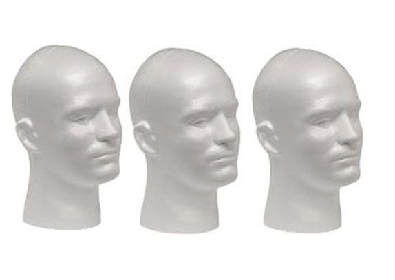 WHITE MALE (12 TALL) STYROFOAM MANNEQUIN WIG / HAT DISPLAY (3 heads 