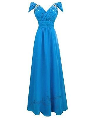 Convertible Cap Sleeve V Neck Gemstones Ruffle Evening Dresses M Blue