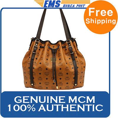 NEW GENUINE MCM PUNTO VISETOS LEATHER SHOULDER BAG BROWN FOR WOMEN