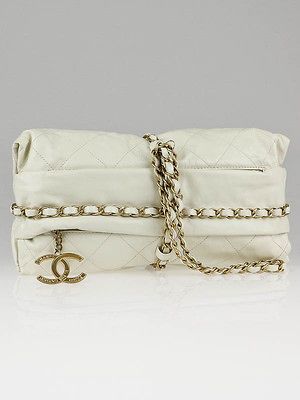 Chanel Dark White Quilted Calfskin Leather Baluchon Clutch Bag