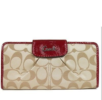 Coach Ashley Signature Sateen Slim Pleated Envelop Wallet 46161 Khaki 