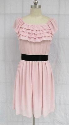 BL1039 LIGHT PINK RUFFLE FRONT w/BELT BRIDESMAID WEDDING PROM COCKTAIL 