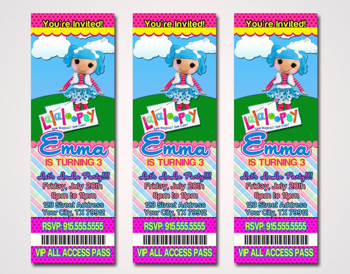 Lalaloopsy Sew Magical Custom Ticket Birthday Party Invitations