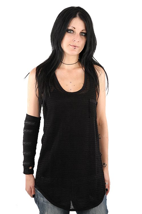 Abbey Dawn XL Black Knit Tank Top Pocket Lined Long Rocker Avril