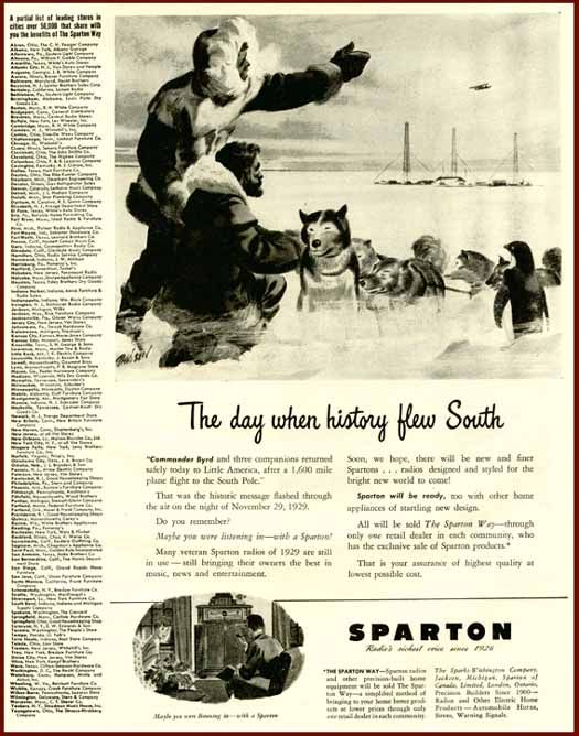 South Pole Admiral Byrd in 1945 Sparton Tube Radio Ad