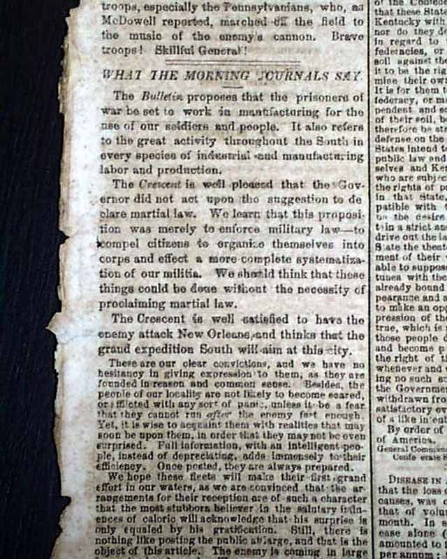 RARE Confederate New Orleans La Albert Sidney Johnston Civil War 1861 