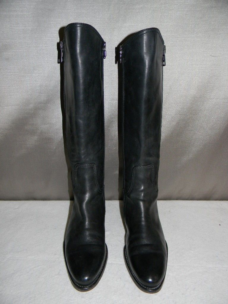 Alberto Fermani Tall Black Leather Double Zipper Boots Sz 38