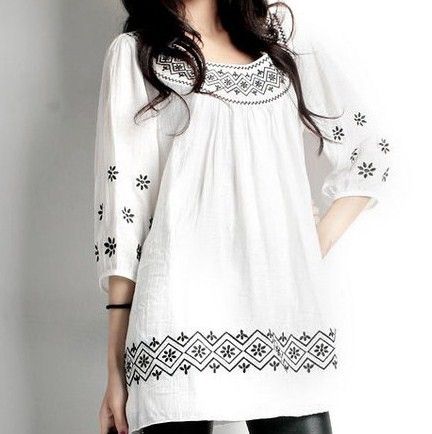 Airy Whisper White Cotton Boho Tunic Blouse Top Sweet Embroidery 5 C3 