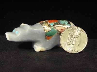 NR Blue Angelite Bear w Inlay by Jayne Quam Zuni Fetish Native 