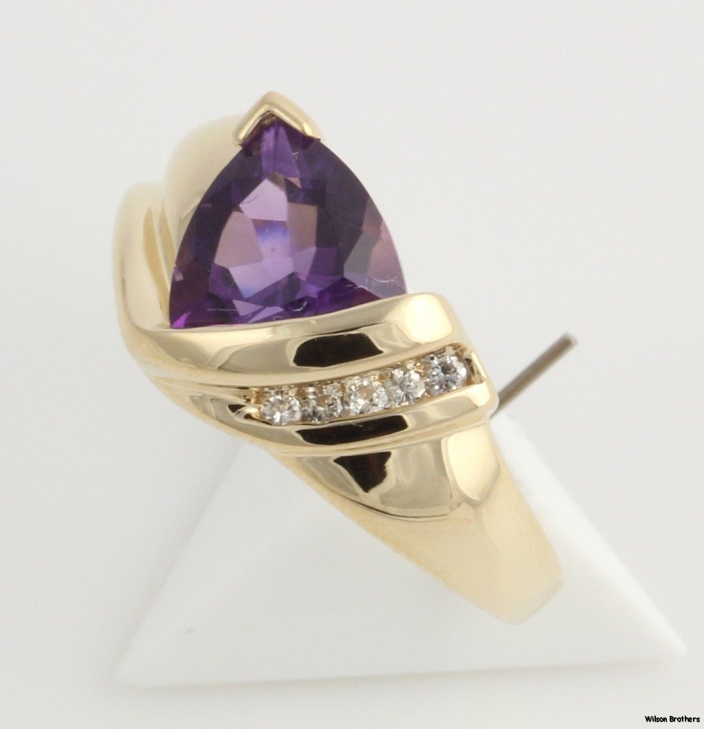 91ctw Genuine Amethyst & Diamond Cocktail Ring   14k Yellow Gold 4 