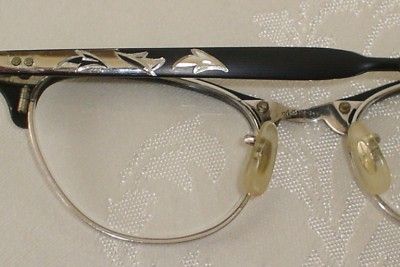 Vtg 1950s Aluminum Etched Cat Eye Catseye Eyewear Glasses 12K White 