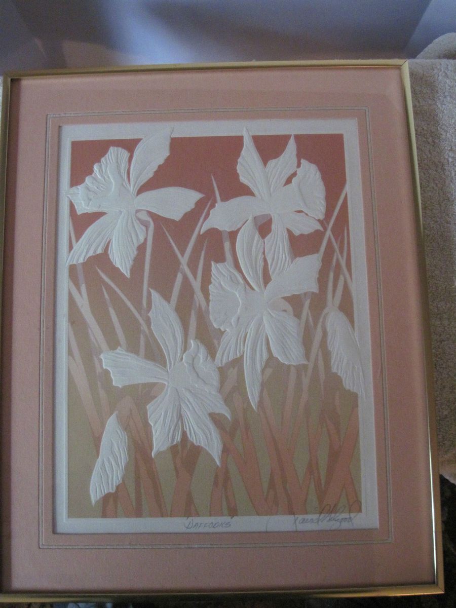 David Allgood 1983 Embossed Serigraph “Daffodils” Metal Frame 