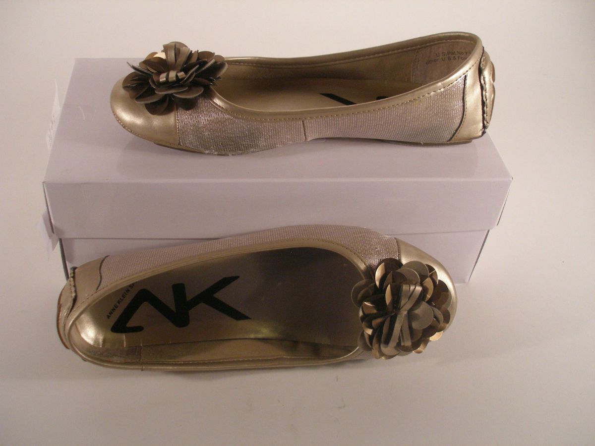 ANNE KLEIN AKBLOOM BALLET FLATS SHOES, Light Gold Women Size 8 M