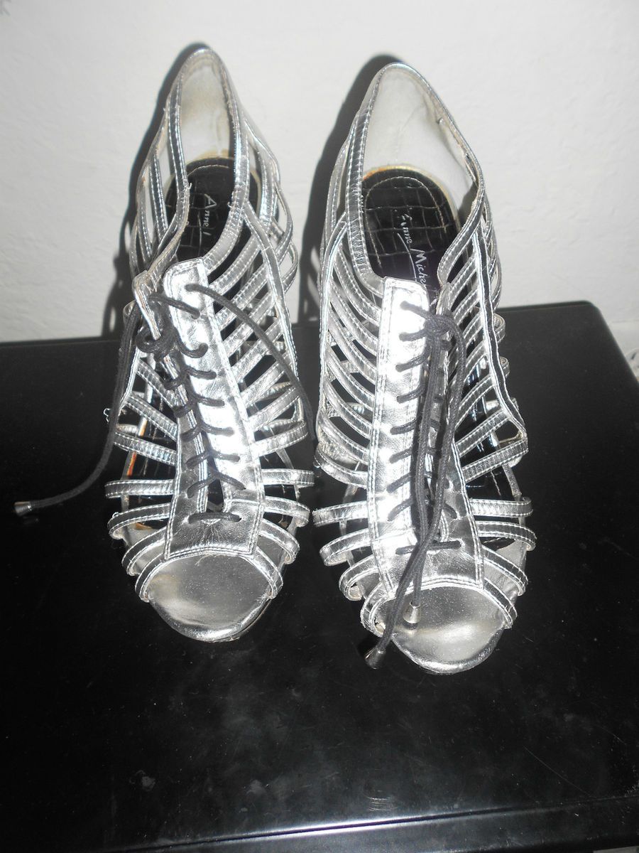 Anne Michelle Heels/Pumps Sz9 Strappy Silver Metallic Gladiator L@@K 