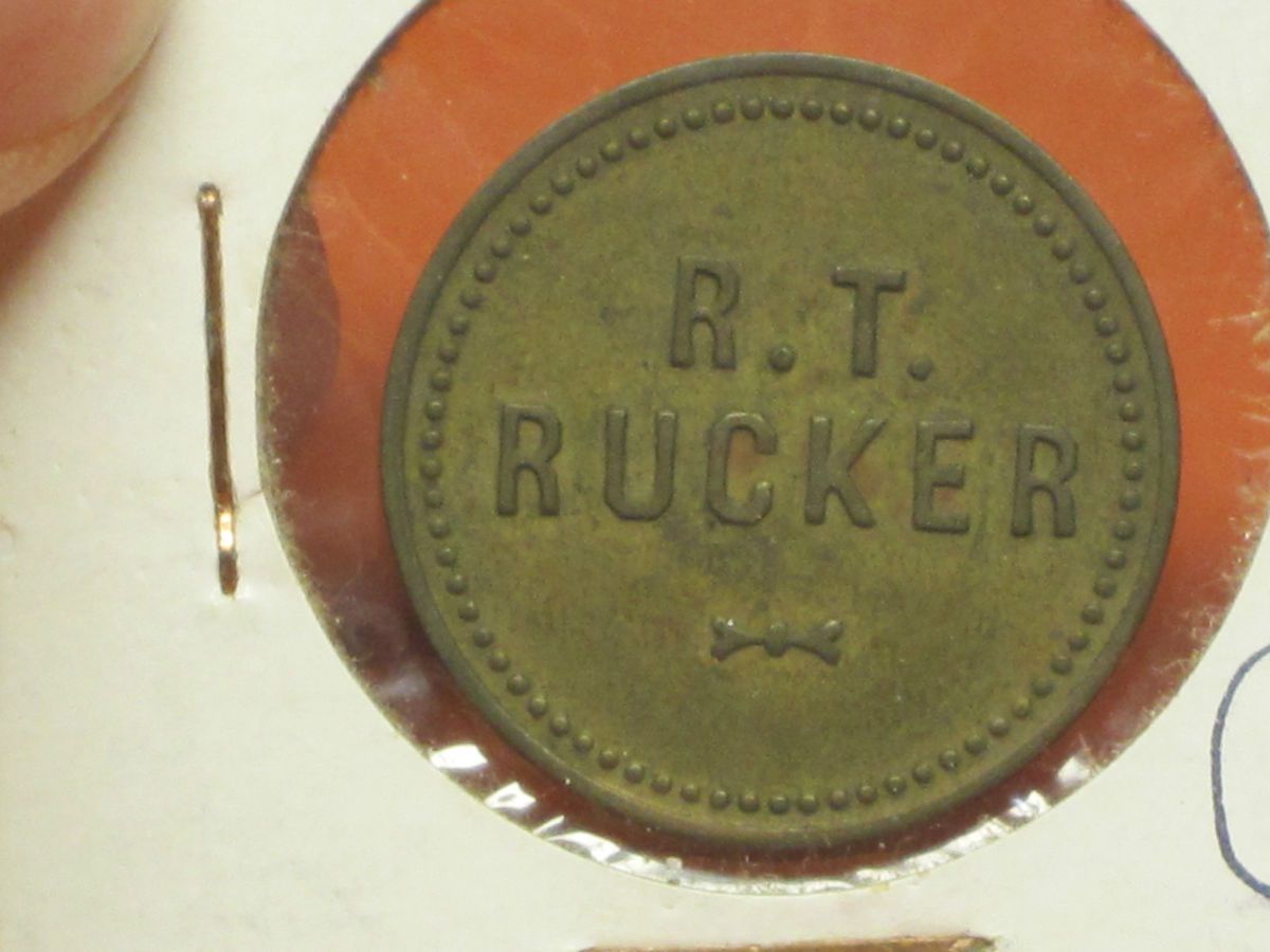 VINTAGE TOKEN 1 GALLON R.T.RUCKER (ANTIOCH,TENN.)