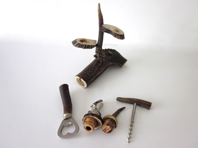 ANTIQUE ANTLERS GERMAN BARWARE SET   5 PCS BOTTLE OPENER, CORKSCREW