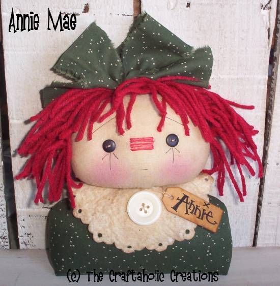 Primitive Raggedy Ann Doll Winter Snow Annie Tag Shelf Sitter