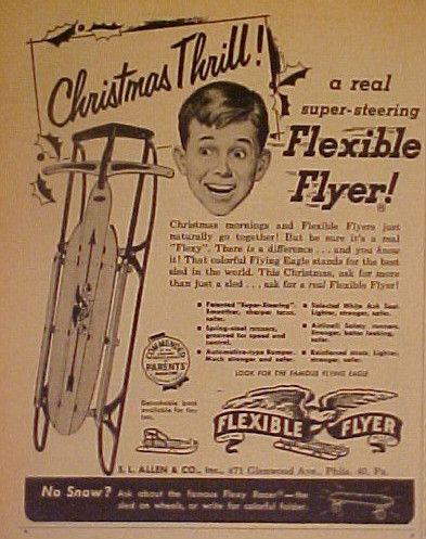 1953 Flexible Flyer Sled Vintage Christmas Kids Toy Ad