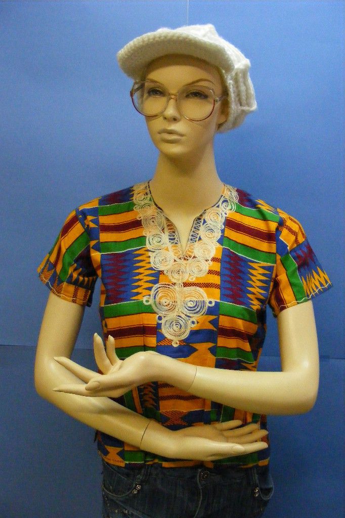 WEST AFRICAN Islamic Kente Cloth print Ethnic BLOUSE Shirt Dashiki 