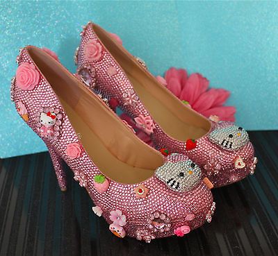 BEAUTIFUL HELLO KITTY PINK CRYSTAL HIGH HEEL BRIDAL PLATFORM DRESS 