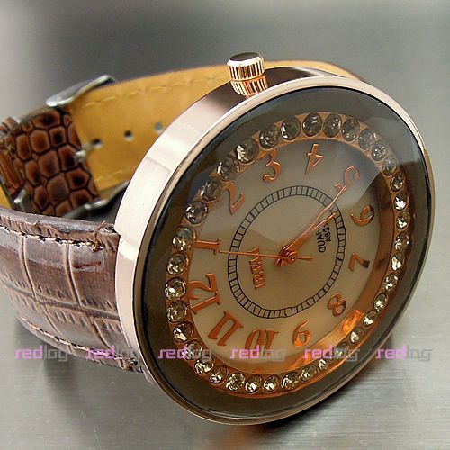 VINTAGE HOURS CLOCK STYLISH BROWN LEATHER QUARTZ MEN WOMEN WRIST WATCH 